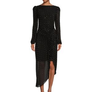 Hazel Beaded Mesh Boat Neck Long Sleeve Dress